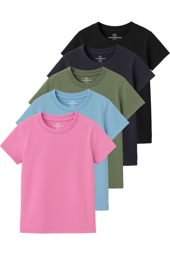 5 Pack: Girls' Cotton Short Sleeve Crew Neck T-Shirt - Athletic Tee Shirt for Teens Kids Youth (Ages 4-16)