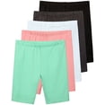 thumbnail image 1 of Real Essentials 5 Pack: Girls Cotton Spandex Biker Short Cartwheel Dance Shorts Athletic Under Dress Gymnastics (Ages 4-18), 1 of 6