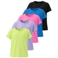 thumbnail image 1 of Real Essentials 5 Pack: Girls' Short Sleeve Dry-Fit Athletic T-Shirt - Active Gym Crew Neck Tops for Teens Kids (Ages 4-16), 1 of 6