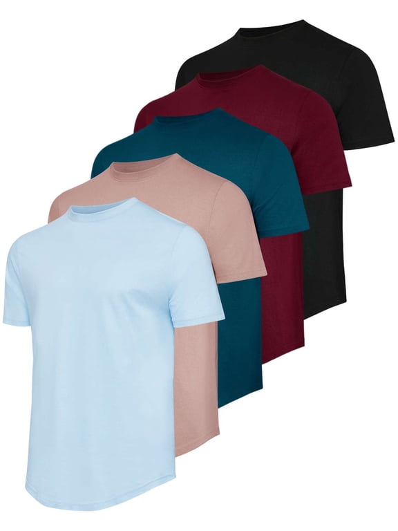 5 Pack: Men’s 100% Cotton Hipster Curved Hem Droptail Tee – Premium Longline T-Shirts with Long Tail Drop Cut
