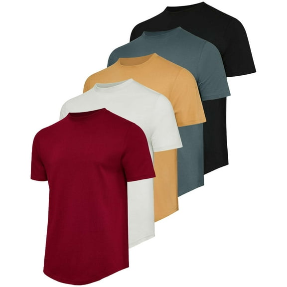Real Essentials 5 Pack: Men’s 100% Cotton Hipster Curved Hem Droptail Tee – Premium Longline T-Shirts with Long Tail Drop Cut