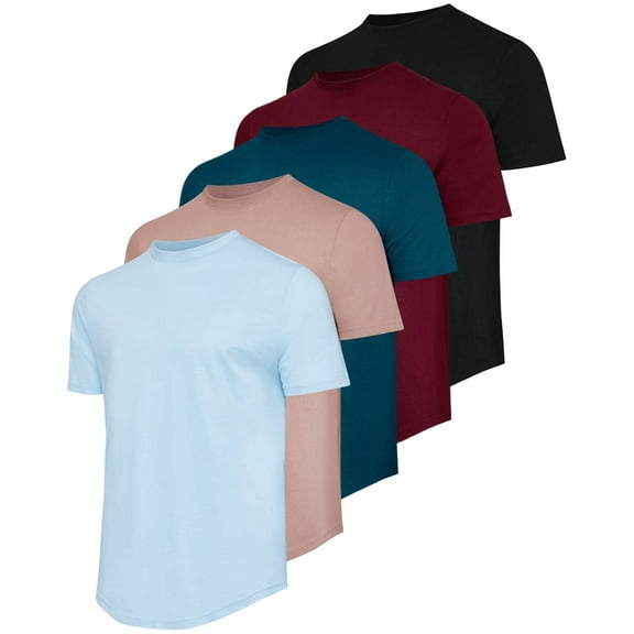 Real Essentials 5 Pack: Men’s 100% Cotton Hipster Curved Hem Droptail Tee – Premium Longline T-Shirts with Long Tail Drop Cut