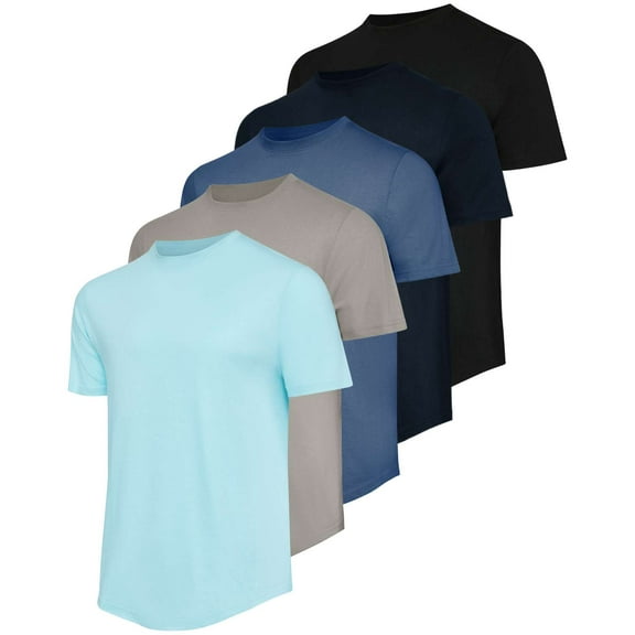 Real Essentials 5 Pack: Men’s 100% Cotton Hipster Curved Hem Droptail Tee – Premium Longline T-Shirts with Long Tail Drop Cut