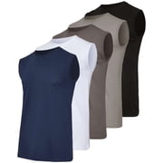 Real Essentials 5 Pack Mens 100% Ultra Soft Cotton Sleeveless Crewneck Tank Top Casual Shirts Tees Big & Tall Available