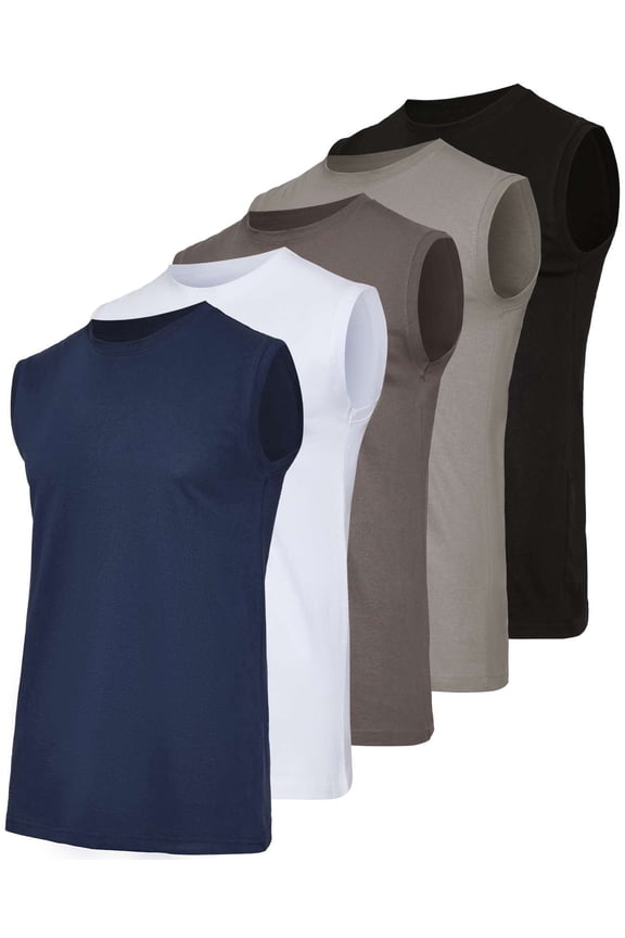 5 Pack: Men's 100% Ultra Soft Cotton Sleeveless Crewneck Tank Top Casual Shirts Tees (Big & Tall Available)