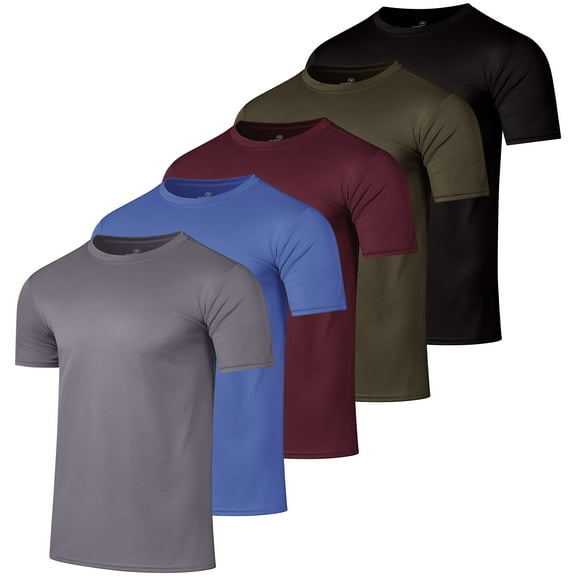 Real Essentials 5 Pack Men’s Active Quick Dry Mesh Crew Neck T Shirts | Athletic Short Sleeve Tee (Available In Big & Tall)