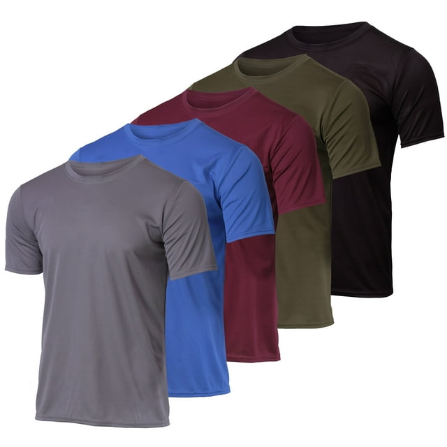 Real Essentials 5 Pack Men’s Active Quick Dry Mesh Crew Neck T Shirts