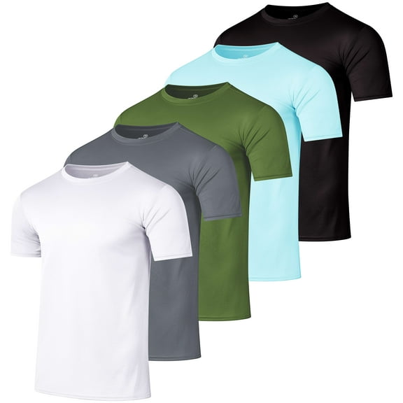 Real Essentials 5 Pack Men’s Active Quick Dry Mesh Crew Neck T Shirts | Athletic Short Sleeve Tee (Available In Big & Tall)