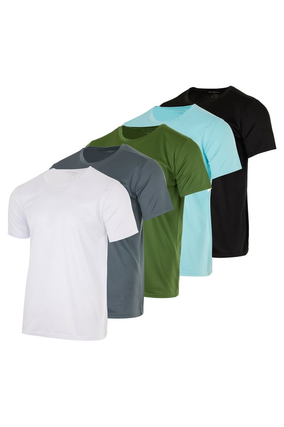 5 Pack Mens Active Quick Dry Mesh Crew Neck T Shirts | Athletic Short Sleeve Tee (Available in Big & Tall)