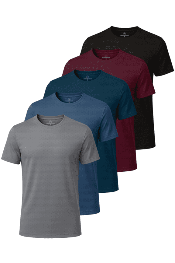 5 Pack: Men’s Breeze Tech Crew Neck Workout T-Shirts Moisture-Wicking Athletic, Gym Shirts (Big And Tall)