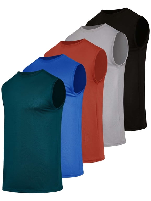 5 Pack: Men's Breeze Tech Tank Tops Sleeveless Shirts Workout Muscle Athletic Running (Big & Tall Available)