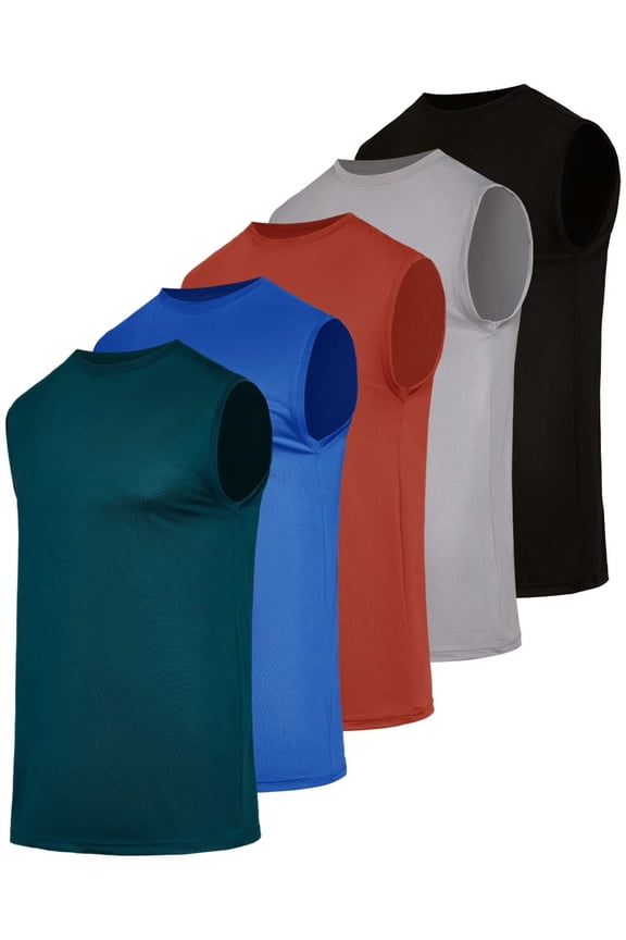5 Pack: Men's Breeze Tech Tank Tops Sleeveless Shirts Workout Muscle Athletic Running (Big & Tall Available)