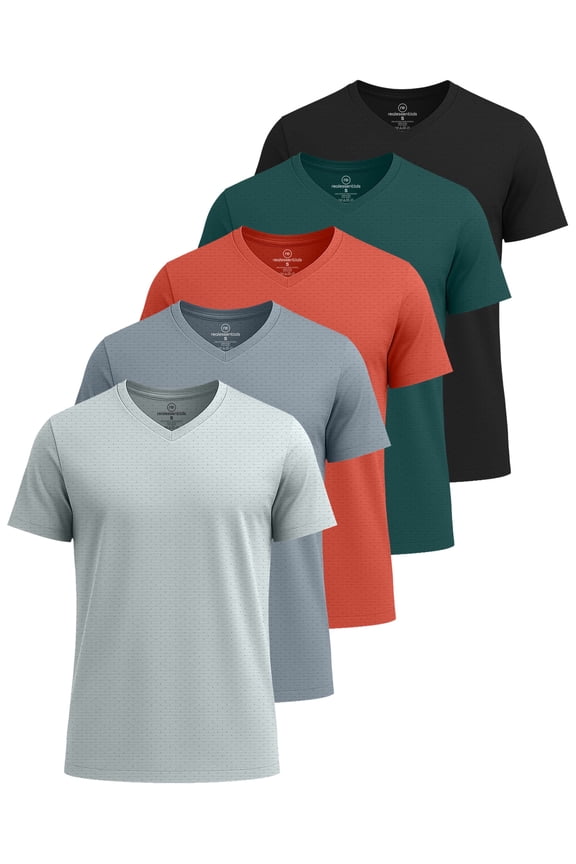 5 Pack: Men's Breeze Tech V-Neck Dry Fit T-Shirts Moisture Wicking Athletic Workout & Gym Shirts (Big &Tall)