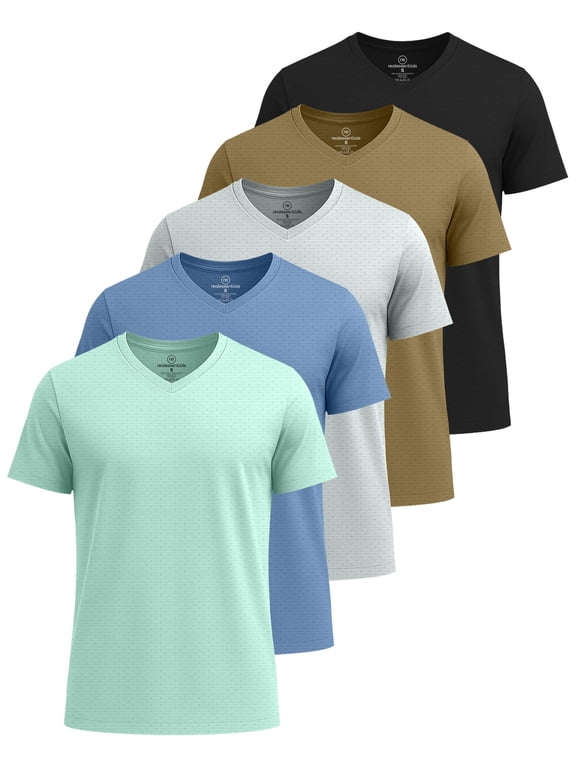 5 Pack: Men's Breeze Tech V-Neck Dry Fit T-Shirts Moisture Wicking Athletic Workout & Gym Shirts (Big &Tall)