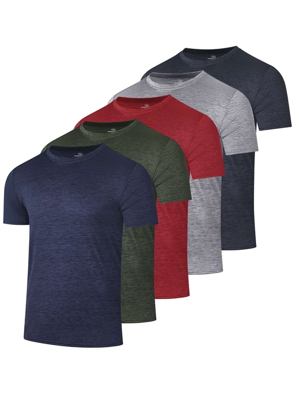 5 Pack: Men's Dry-Fit Short Sleeve Crew Neck T Shirts Fitness Running Gym Workout Cool Exercise Athletic Tee