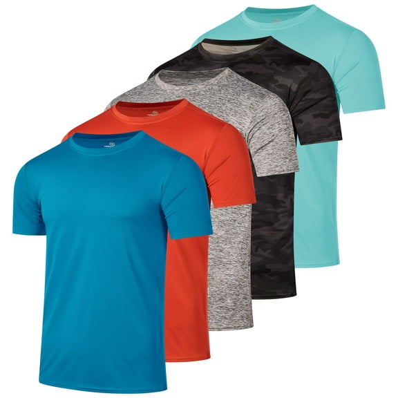 Real Essentials 5 Pack: Men’s Dry-Fit Moisture Wicking Active Athletic Performance Crew T-Shirt