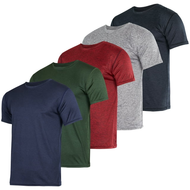 Real Essentials 5 Pack Mens Dry Fit Moisture Wicking Active Athletic Performance Crew T Shirt 1543