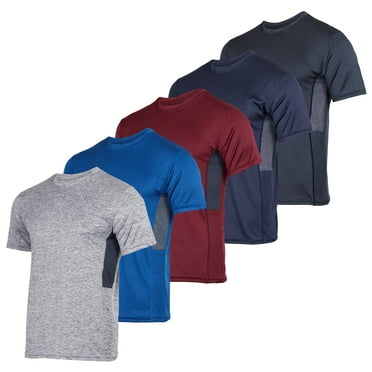 Real Essentials 5 Pack: Men’s Dry-Fit Moisture Wicking Active Athletic Performance Crew T-Shirt