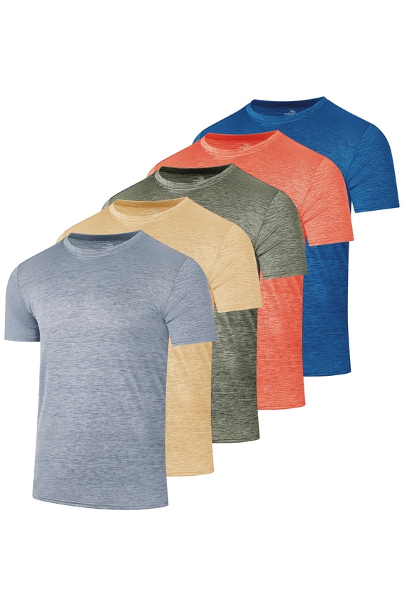 5 Pack: Men's Dry-Fit Short Sleeve Crew Neck T Shirts Fitness Running Gym Workout Cool Exercise Athletic Tee