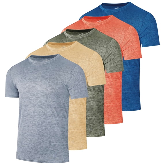 Real Essentials 5 Pack: Men's Dry-Fit Short Sleeve Crew Neck T Shirts Fitness Running Gym Workout Cool Exercise Athletic Tee