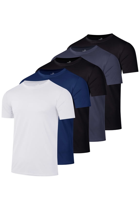 5 Pack: Men's Dry-Fit Short Sleeve Crew Neck T Shirts Fitness Running Gym Workout Cool Exercise Athletic Tee
