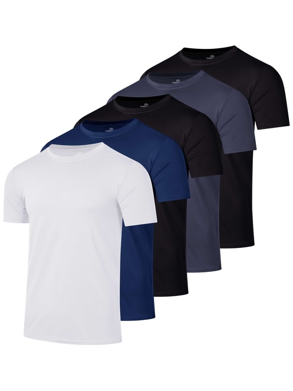 5 Pack: Men's Dry-Fit Short Sleeve Crew Neck T Shirts Fitness Running Gym Workout Cool Exercise Athletic Tee