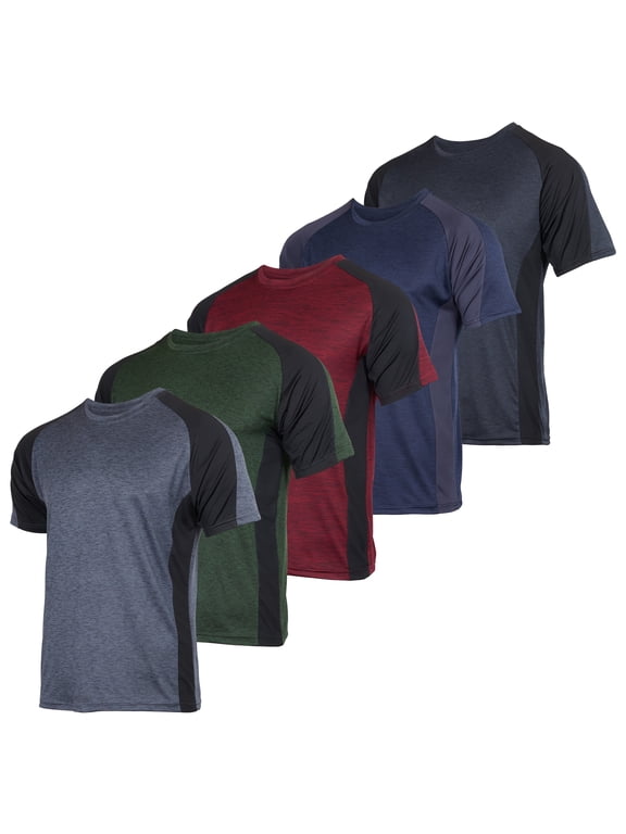 5 Pack: Mens Dry-Fit Moisture Wicking Active Athletic Performance Crew T-Shirt