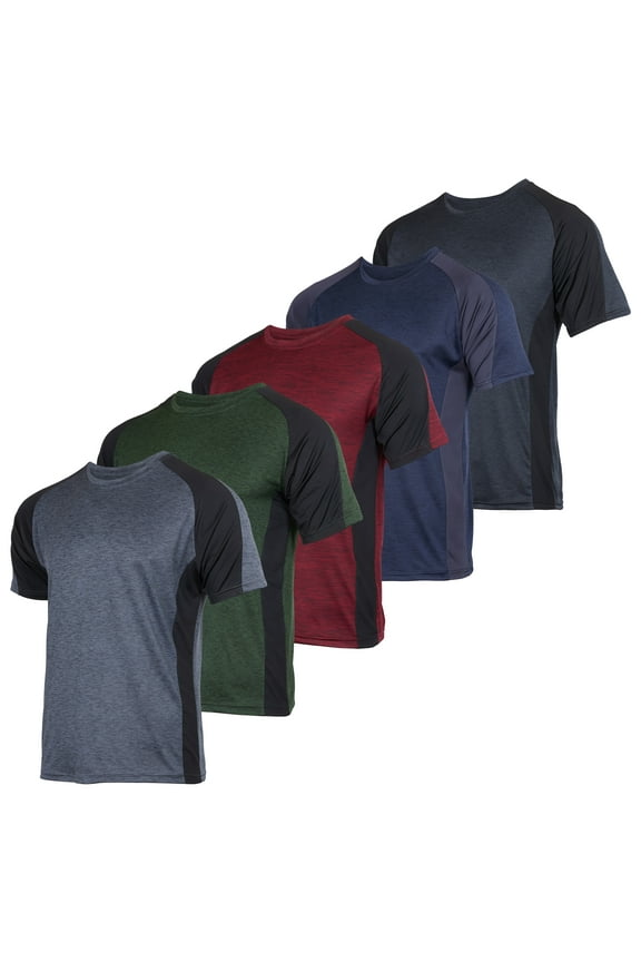 5 Pack: Mens Dry-Fit Moisture Wicking Active Athletic Performance Crew T-Shirt