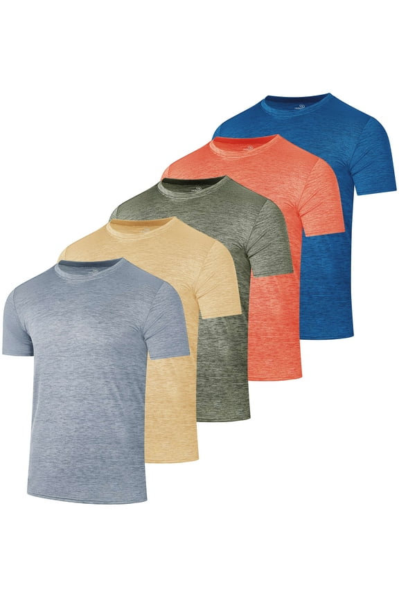 5 Pack: Men’s Dry-Fit Moisture Wicking Active Athletic Performance Crew T-Shirt