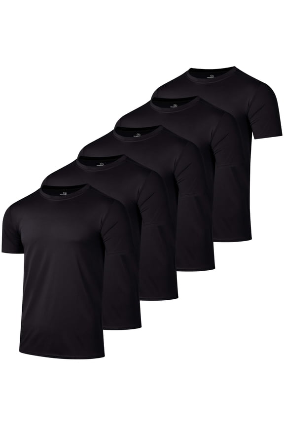 5 Pack: Mens Dry-Fit Moisture Wicking Active Athletic Performance Crew T-Shirt