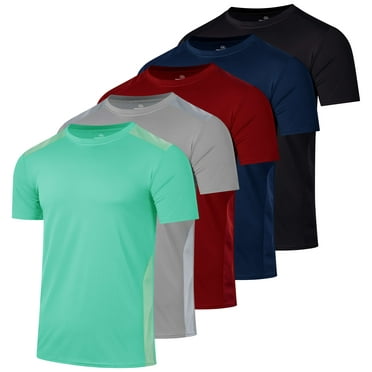 Real Essentials 5 Pack: Men’s Dry-Fit Moisture Wicking Active Athletic Performance Crew T-Shirt