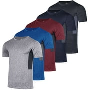 Real Essentials 5 Pack: Men’s Dry-Fit Moisture Wicking Active Athletic Performance Crew T-Shirt