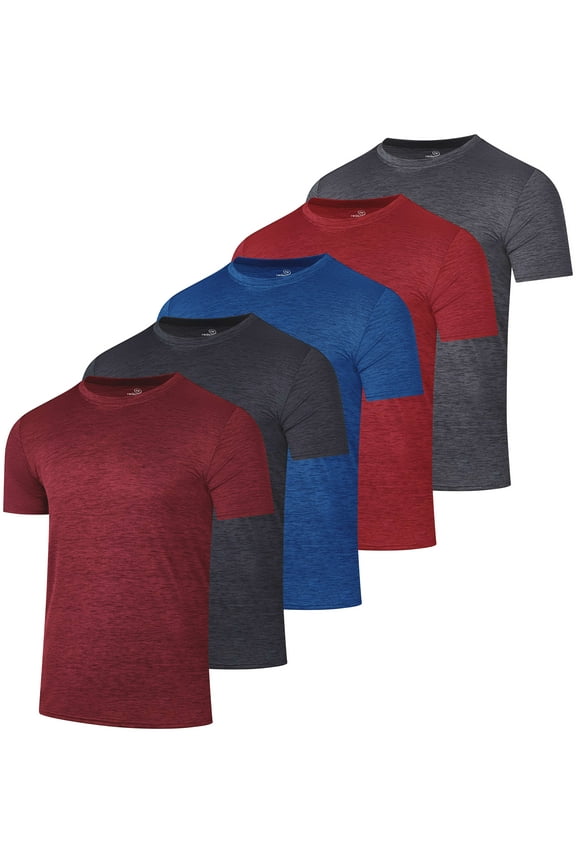 5 Pack: Mens Dry-Fit Moisture Wicking Active Athletic Performance Crew T-Shirt