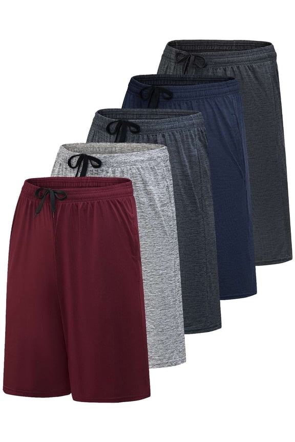 Men’s 5 Pack: 9" Dry-Fit Shorts – Athletic Gym, Workout, Basketball, Running, Casual Lounge Active Pockets