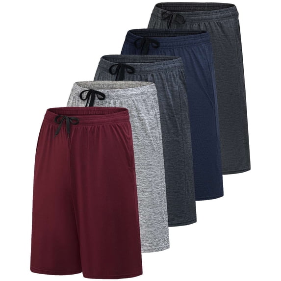 Real Essentials Men’s 5 Pack: 9" Dry-Fit Shorts – Athletic Gym, Workout, Basketball, Running, Casual Lounge Active Pockets