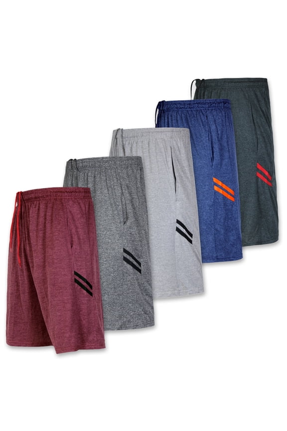 5 Pack:Men's Dry-Fit Sweat Resistant Active Athletic Performance Shorts