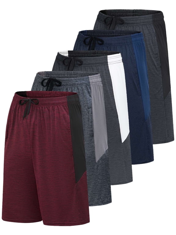 5 Pack Men's Dry Fit Basketball Shorts Gym Athletic Casual Workout Running