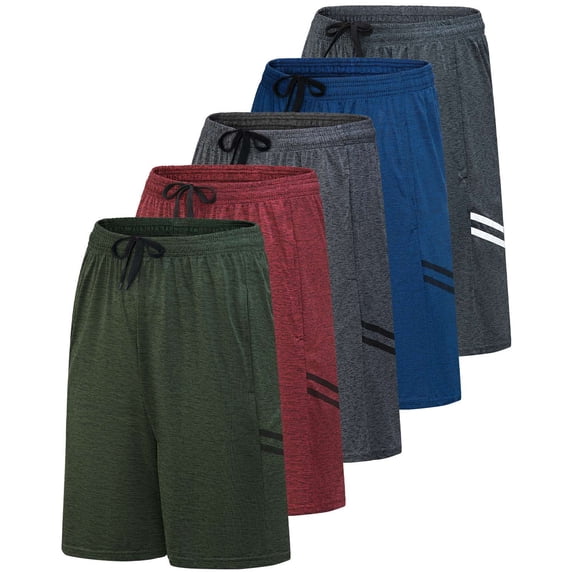 5 Pack Men's Dry Fit Basketball Shorts Gym Athletic Casual Workout Running