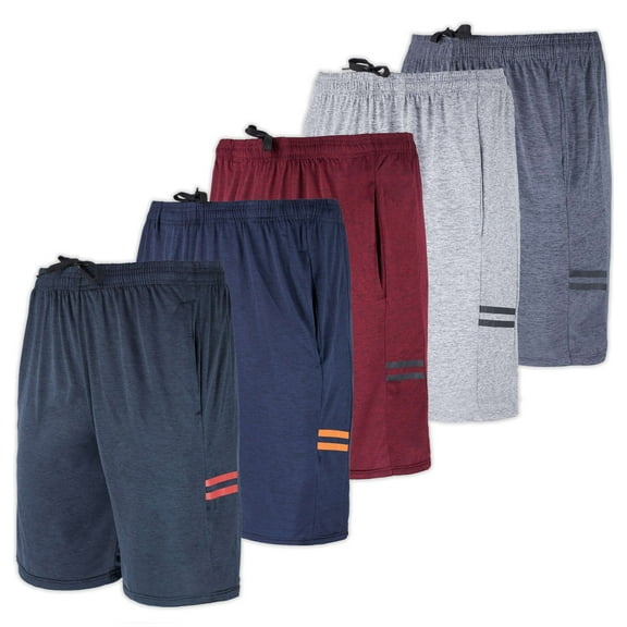 Real Essentials 5 Pack: Men's Dry-Fit Sweat Resistant Active Athletic Performance Shorts