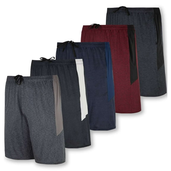 Real Essentials 5 Pack: Men's Dry-Fit Sweat Resistant Active Athletic Performance Shorts