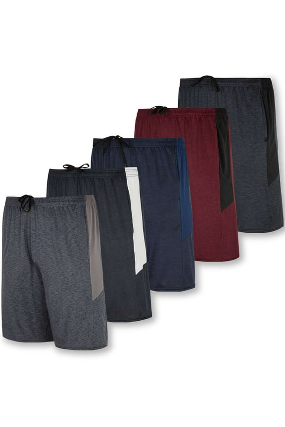 5 Pack: Men's Dry-Fit Sweat Resistant Active Athletic Performance Shorts