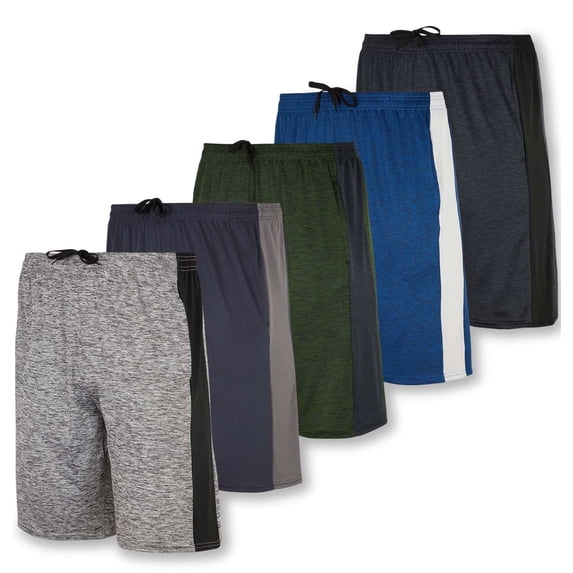 Real Essentials 5 Pack: Men's Dry-Fit Sweat Resistant Active Athletic Performance Shorts
