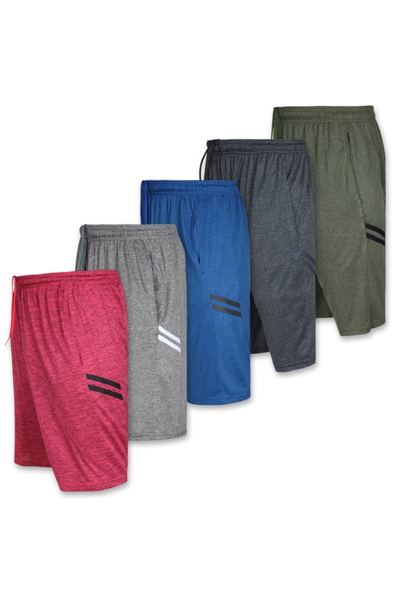 5 Pack:Men's Dry-Fit Sweat Resistant Active Athletic Performance Shorts