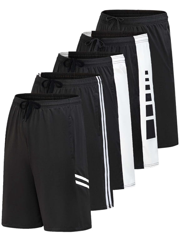 5 Pack Men's Dry Fit Basketball Shorts Gym Athletic Casual Workout Running