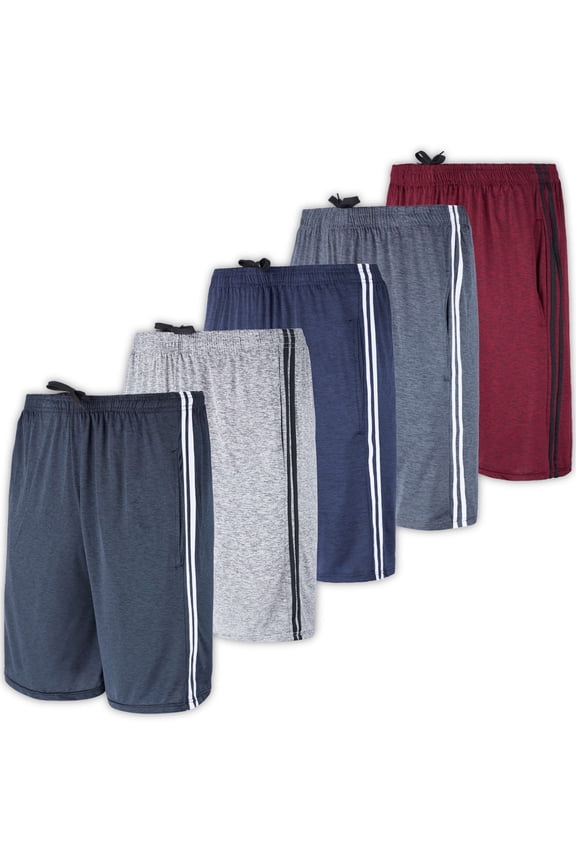 Mens 5 Pack: 9" Dry-Fit Shorts Athletic Gym, Workout, Basketball, Running, Casual Lounge Active Pockets