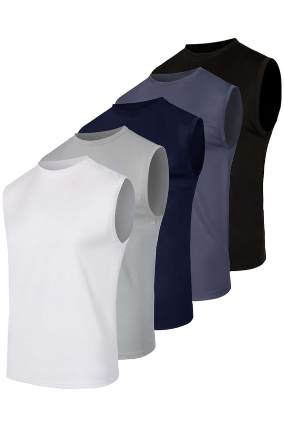5 Pack: Men's Mesh Active Athletic Tech Tank Top - Workout & Training Activewear (Available in Big & Tall)