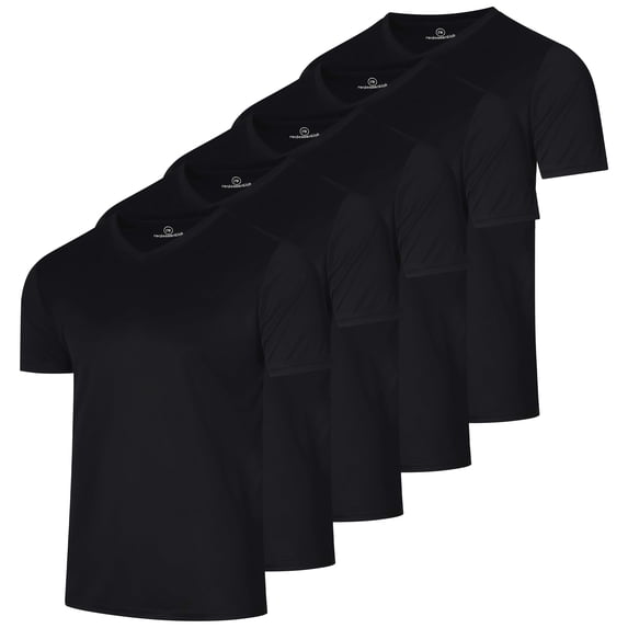 Real Essentials 5 Pack: Men's Mesh V Neck T Shirts Dry Fit Athletic Workout Gym Running Tees