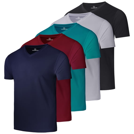 Real Essentials 5 Pack: Men's Mesh V Neck T Shirts Dry Fit Athletic Workout Gym Running Tees