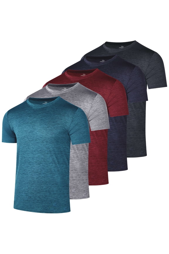 5 Pack: Men's Dry-Fit Short Sleeve Crew Neck T Shirts Fitness Running Gym Workout Cool Exercise Athletic Tee