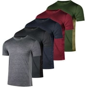 Real Essentials 5 Pack: Men's Dry-Fit Short Sleeve Crew Neck T Shirts Fitness Running Gym Workout Cool Exercise Athletic Tee